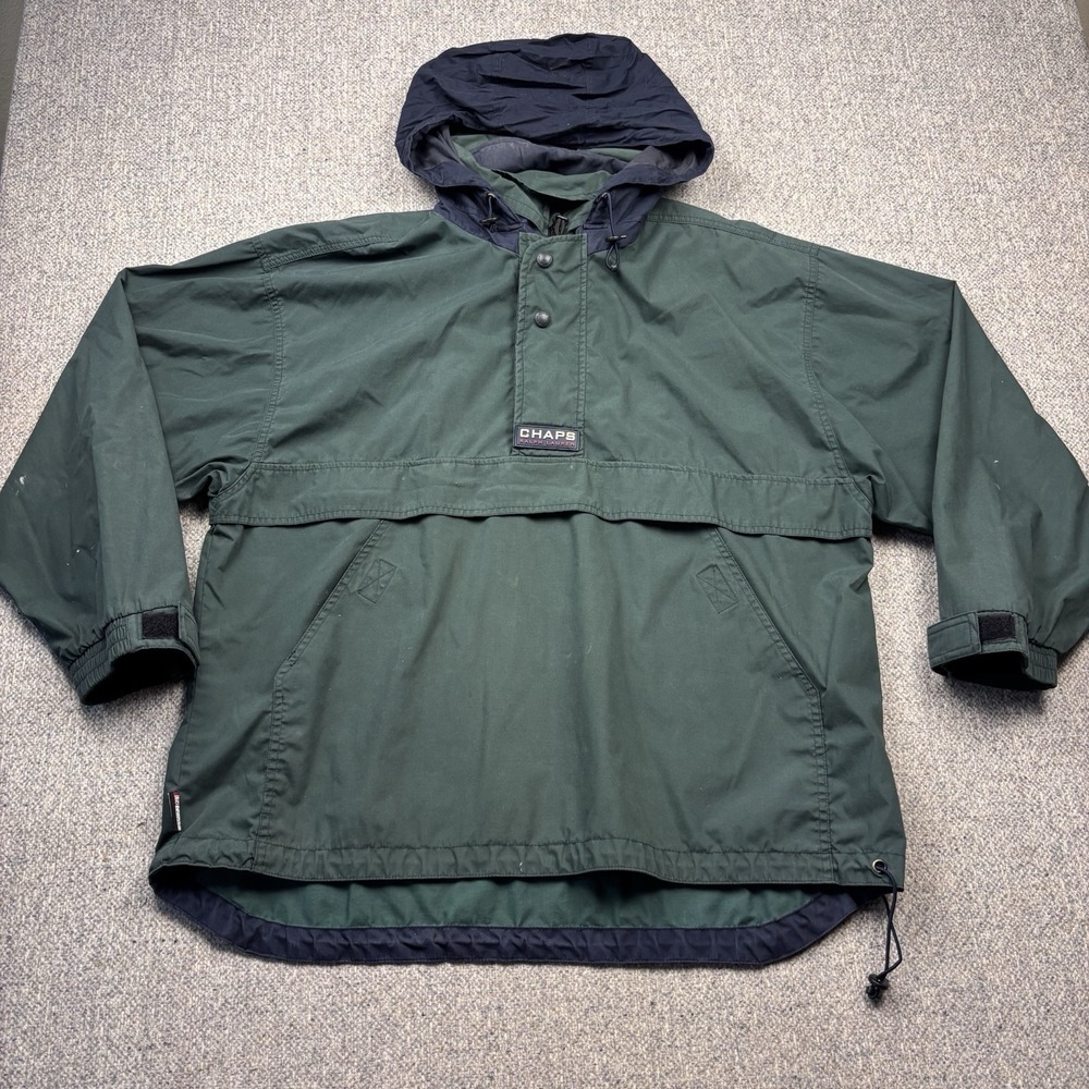 VTG Chaps Ralph Lauren Anorak Jacket Green Pullover Hooded Windbreaker Sz L